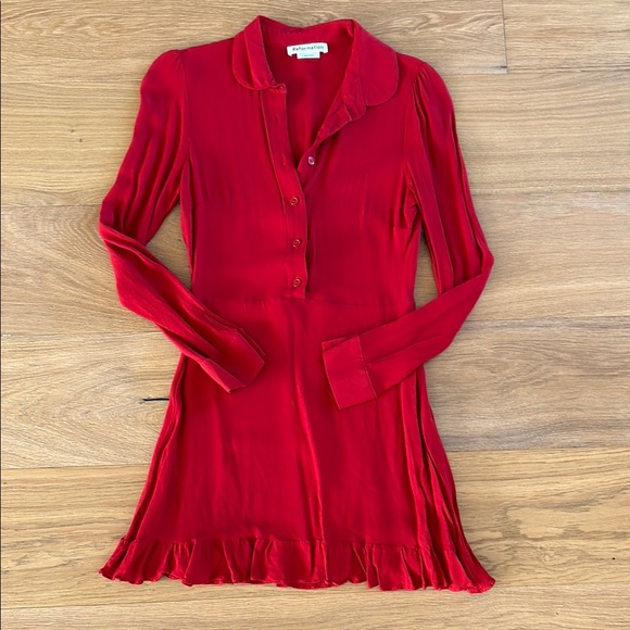 Reformation Red Ruffled Buttoned Midi Dress - Picture 1 of 5